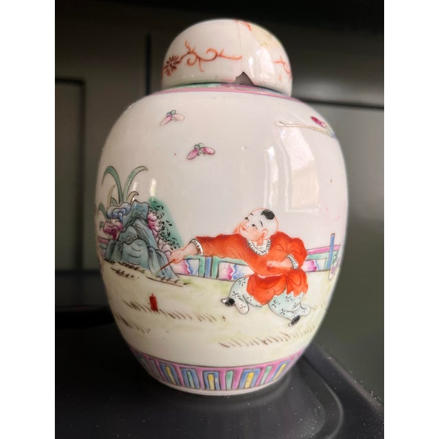 Chinese Antique Chinese Petite Famille Rose Pastel Ginger Jar For Sale - Image 3 of 13