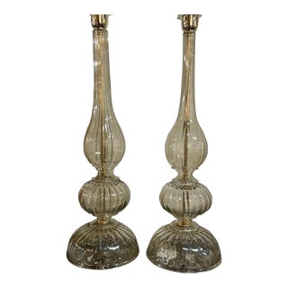 Pair of Modern Murano Glass Lamps in Fume' Color For Sale