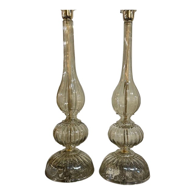 Pair of Modern Murano Glass Lamps in Fume' Color For Sale