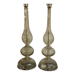 Pair of Modern Murano Glass Lamps in Fume' Color