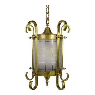 Scroll & Spike Cylindrical Beveled Glass Lantern For Sale