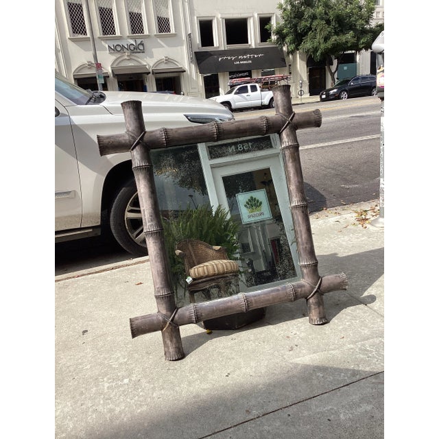 1990s Paul Ferrante Faux Bamboo Mirror With Silver Leaf Giltwood Finish For Sale - Image 5 of 6