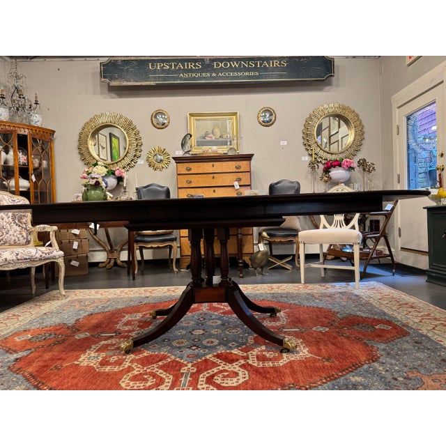 Wood 1940s Beacon Hill Mahogany Single Pedestal Dining Table on Brass Castors For Sale - Image 7 of 12