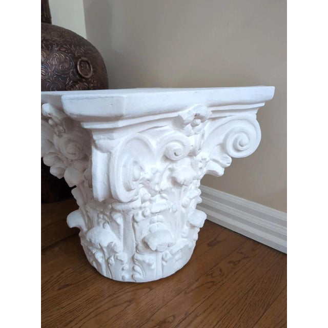 Heavy Plaster Corinthian Capital Side Table For Sale - Image 4 of 6