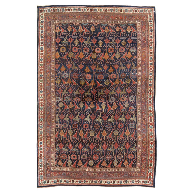 Antique Bijar Carpet Oriental Carpet, Handmade, Navy, Red, Light Blue and Green For Sale - Image 18 of 18