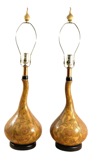 English Aesthetic Movement Gourd Vases, Now as Lamps Attributed Doulton - a Pair