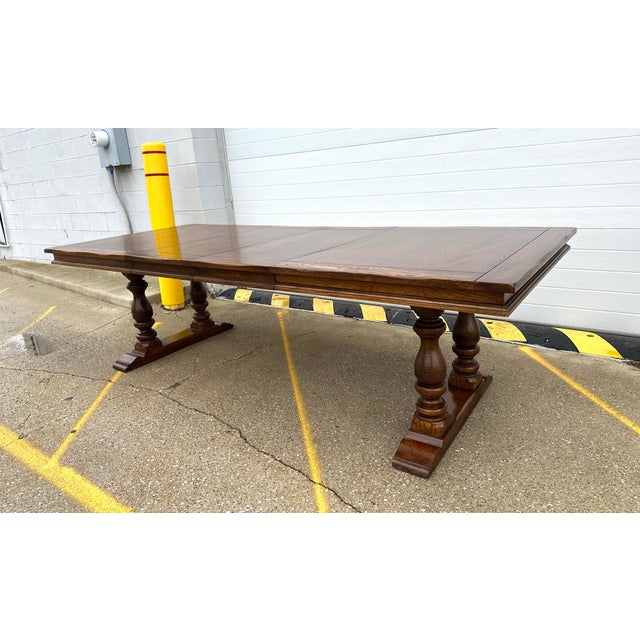 Solid Oak Vintage Trestle Diningroom Table For Sale - Image 4 of 8