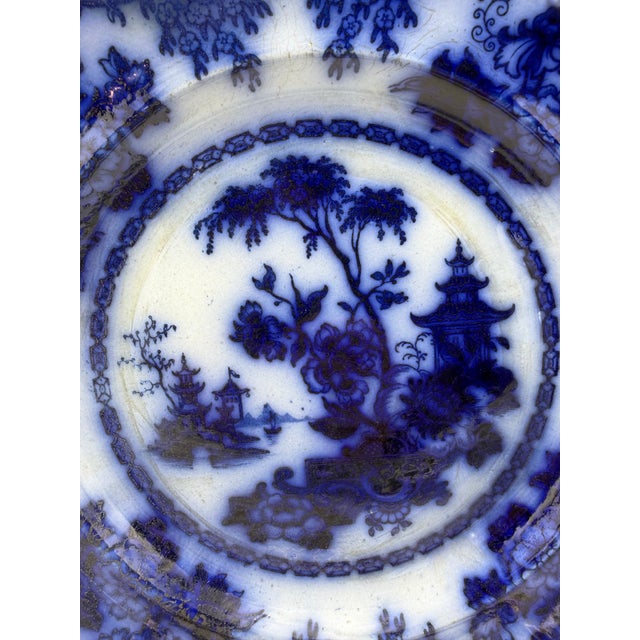 English Pair of Antique Flow Blue Plates For Sale - Image 3 of 9