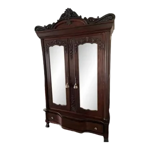 19th Century Rococo Style Solid Mahogany & Walnut Carved Two Door Armoire