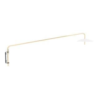Signal Arm Sconce - Long / White & Brass, Plug In, Modern, Minimal, Led Wall Light For Sale