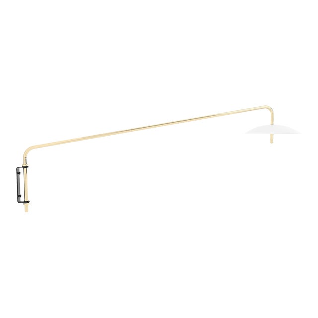Signal Arm Sconce - Long / White & Brass, Plug In, Modern, Minimal, Led Wall Light For Sale