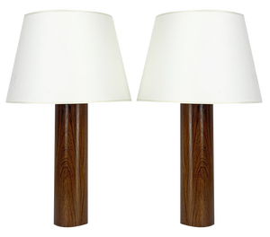 Cylinder Teak Table Lamps by Uno & Östen Kristiansson for Luxus, Sweden, 1960s, Set of 2