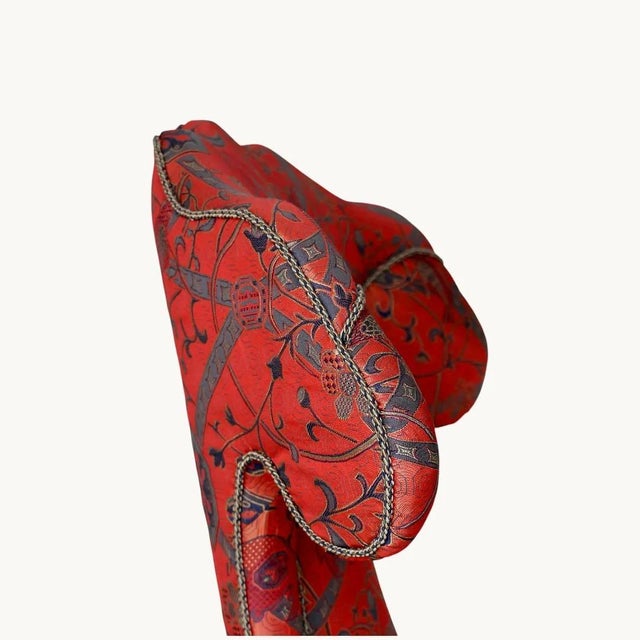 Large Armchairs in Red Silk with High Curved Backs and Scrolled Armrests, France, Early 20th Century, Set of 2 For Sale - Image 5 of 11