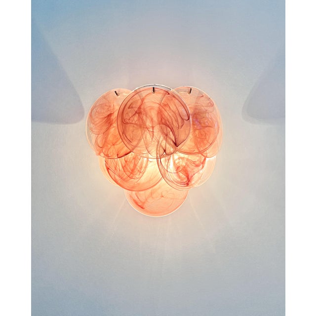 Pink Glass Wall Sconces with 10 Iridescent Alabaster Pink Discs, 1990s, Set of 2 For Sale - Image 8 of 16
