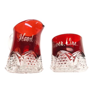 1920s Ruby Flash Creamer Sugar Set of 2 For Sale