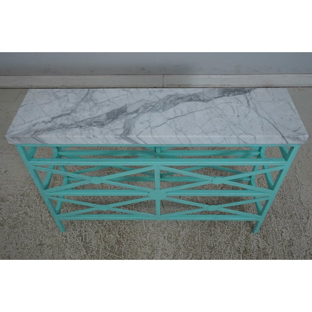 Modern Ej Victor Modern Design Verdigris Marble Top Metal Base Console Table For Sale - Image 3 of 12