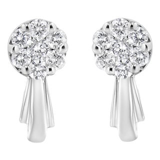 14K White Gold 3/4 Cttw Diamond Floral Cluster Drop and Dangle Stud Earrings (H-I Color, I1-I2 Clarity) For Sale