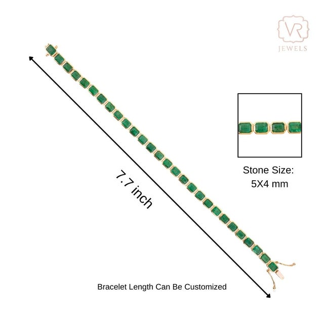Not Yet Made - Made To Order 11.73 Carat Vivid Green Emerald Infinity Tennis Bracelet in 14k Solid Yellow Gold- 7.75 Inch For Sale - Image 5 of 9