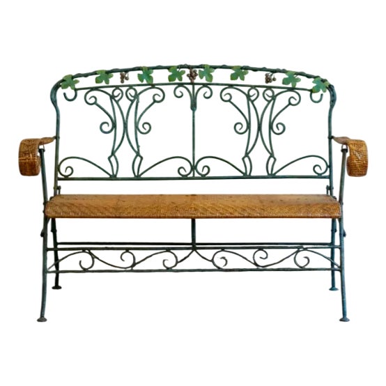 Folding Iron and Bamboo Bench, 1950s For Sale