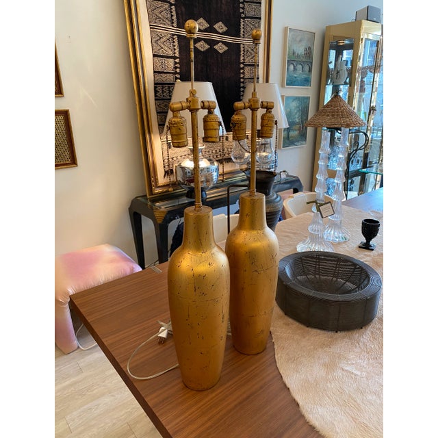 Contemporary 1980s Gilt Vase Shape Lamps - a Pair For Sale - Image 3 of 7