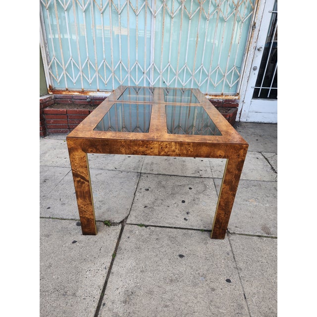 1970's BurlWood Dining Table With Glass Top For Sale - Image 4 of 6