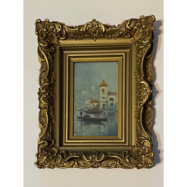 Late 19th Century Rudolf Ribarz (1848–1904) signed "Ribati" Impressionist Venice Canal Gondola Signed Painting in Ornate Gold Frame For Sale In West Palm - Image 6 of 12