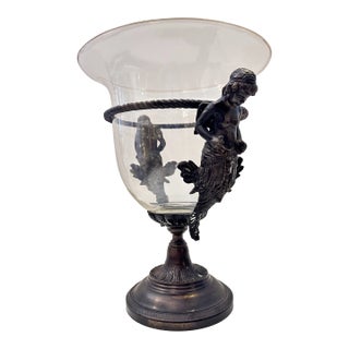 Cherub Centerpiece Vase on Bronze Base For Sale