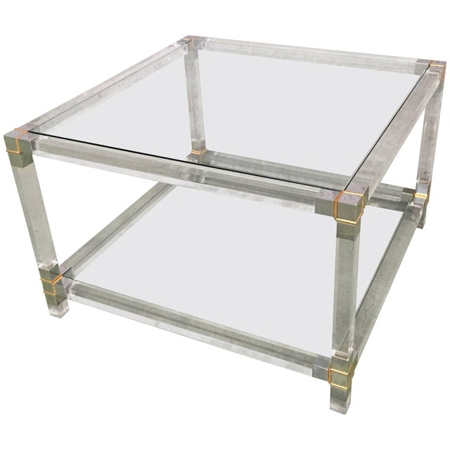 Midcentury Square Lucite Coffee Table With Chromed Metal Details For Sale - Image 13 of 13