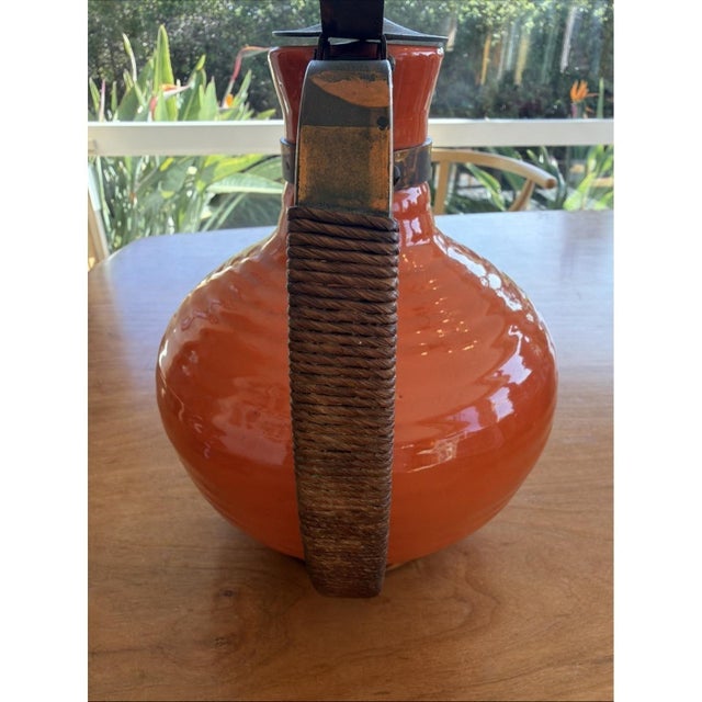 Metal Vintage Bauer Pottery Ringware Pitcher w Metal Lid Handle 9" Los Angeles For Sale - Image 7 of 10