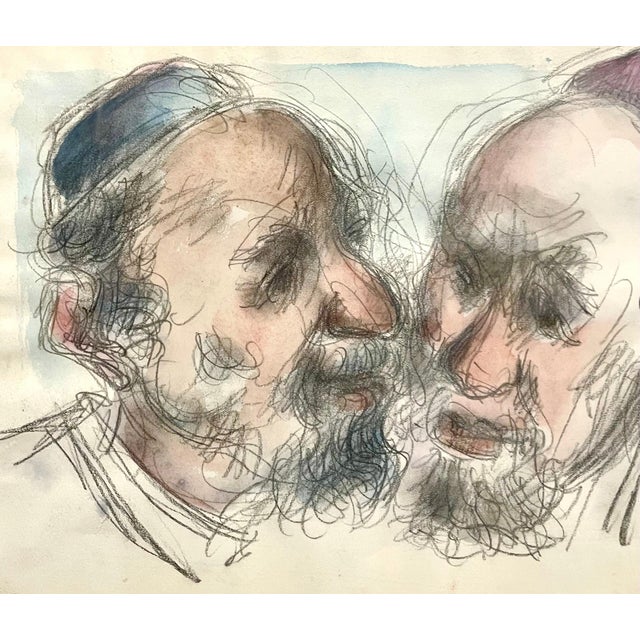 Chaim Gross (American, 1904-1991) Watercolor painting Rabbinical Talmudic Discussion Hand signed 17 x 29 framed, paper 10...