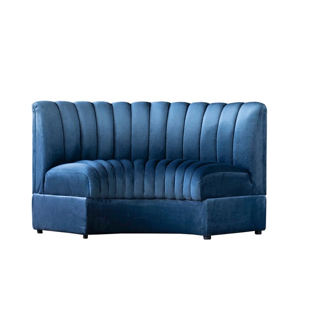 Matthew Izzo Home Estelle Navy Velvet Curved Banquette Sofa For Sale In New York - Image 6 of 6