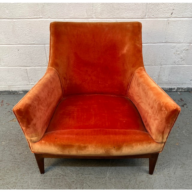 Mid 20th Century Mid-Century Modern Lounge Chair With Orange Velvet Upholstery For Sale - Image 5 of 17
