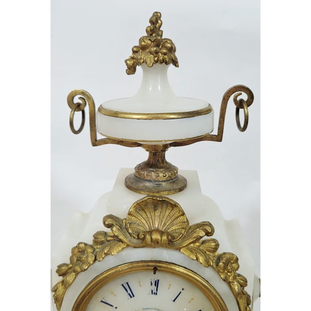 Alabaster French 19th C Belle Epoque Gilt Bronze Enamel & Alabaster Mantle Clock For Sale - Image 8 of 18