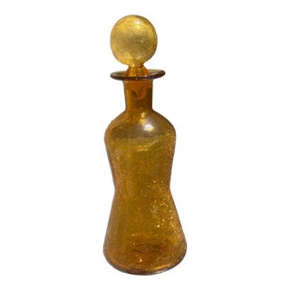 1970s Viking Glass Company Gold Crackle With Stopper For Sale