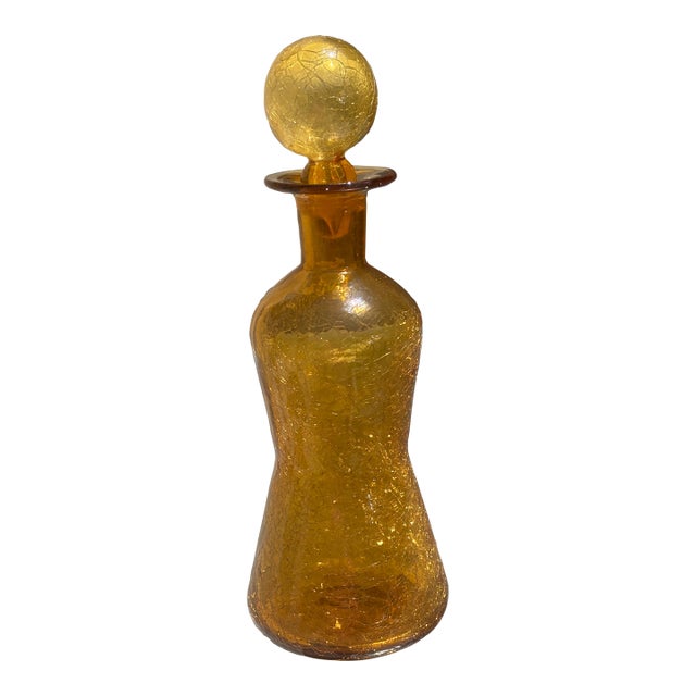1970s Viking Glass Company Gold Crackle With Stopper For Sale