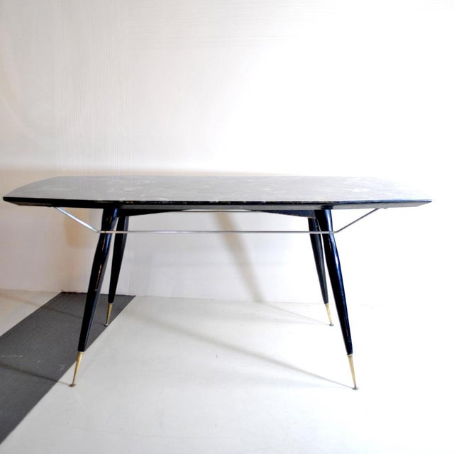 Dining Table with Hexagonal Wooden Feet & Brass Terminals, 1960s For Sale - Image 6 of 15