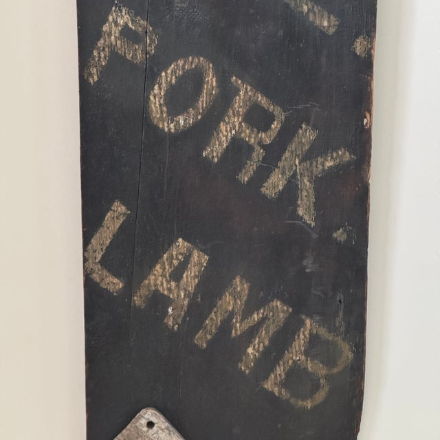 Mid 20th Century Exquisite 20th Century Wood Butcher Shop Large Tombstone Trade Sign Advertising Beef, Veal, Pork, Lamb For Sale - Image 5 of 17