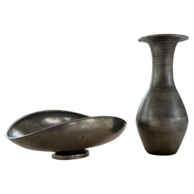 Art Deco Vase and Bowl in Pewter by Edvin Ollers, Sweden, 1950s, Set of 2 For Sale - Image 13 of 13