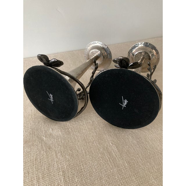 2020s Michael Aram Black Orchid Hammered Polished Candlesticks- a Pair For Sale - Image 5 of 6