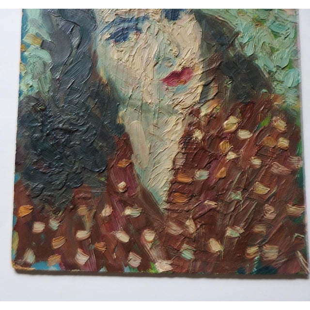 Mid 20th Century Impressionist Portrait of Woman in Red Dress Painting For Sale - Image 4 of 7