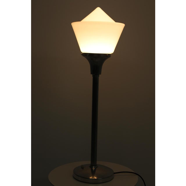 Bauhaus Art Deco Aluminum & Opaline Glass Table Lamp, 1930s For Sale - Image 3 of 18