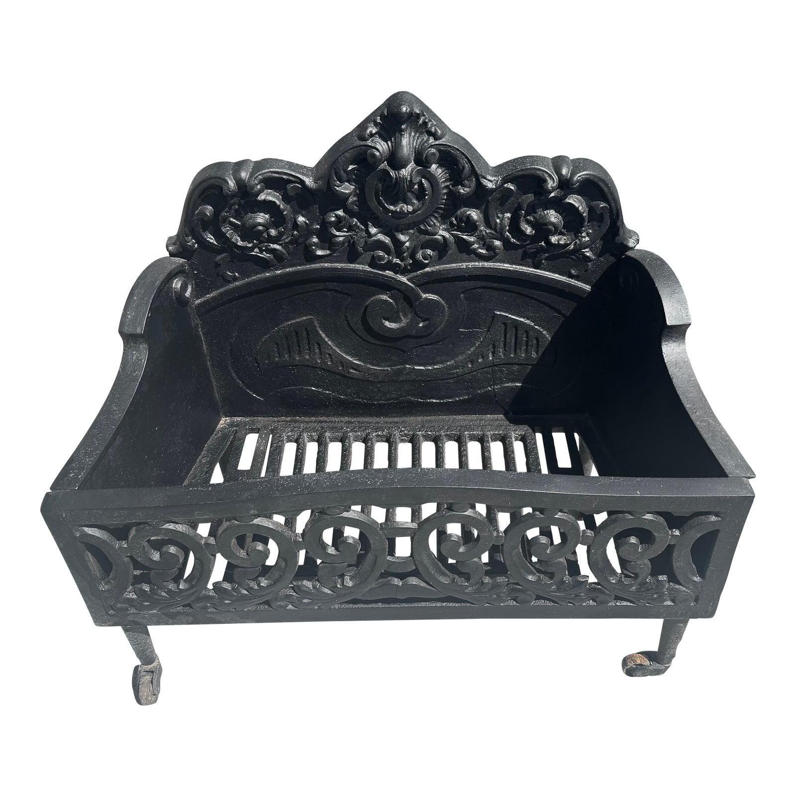 Antique Victorian Cast Iron Fireplace Log Coal Basket Insert With ...