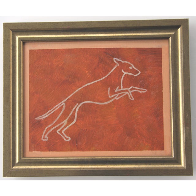 Contemporary Greyhound Dog Minimalism English Traditional Apricot Burnt Orange Beige Original Oil Painting by Cleo Plowden For Sale - Image 3 of 3