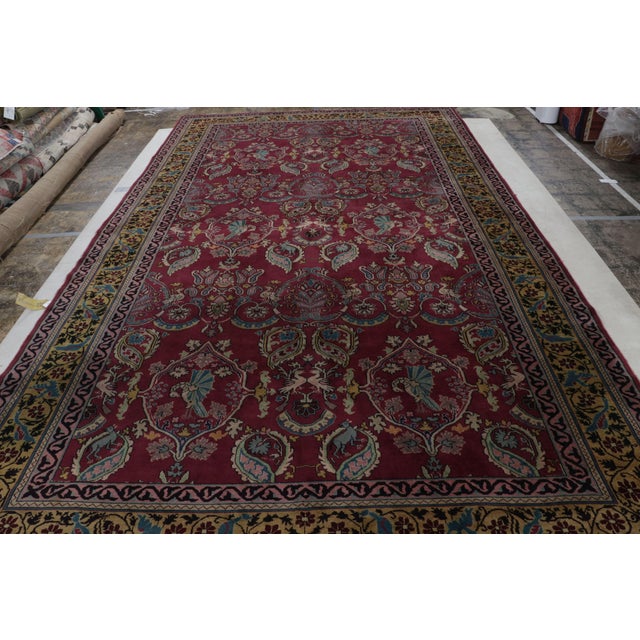 1920s Antique Indian Rug in Burgundy and Gold With Floral Patterns by Rug & Kilim For Sale - Image 5 of 9