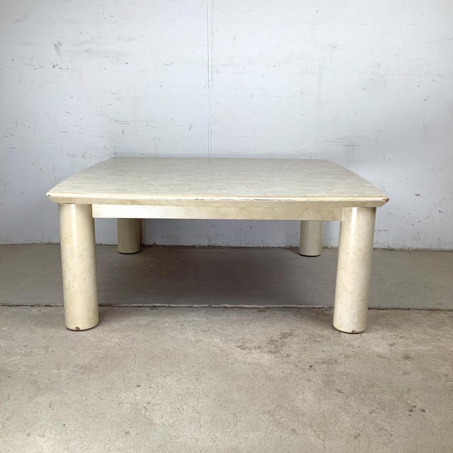 Ivory 1980s Lane Postmodern Faux Parchment Coffee Table With Sculptural Cylinder Legs For Sale - Image 8 of 18