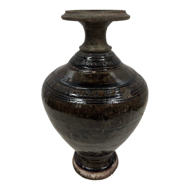 Antique Khmer Angkor Period Stoneware Baluster Vase For Sale