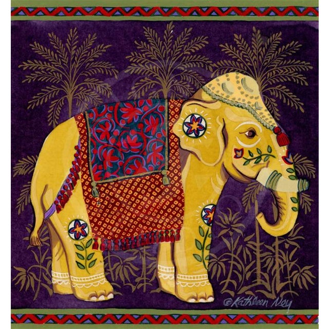Contemporary Matted Original Indian Elephant Painting, by Kathleen Ney For Sale - Image 3 of 4