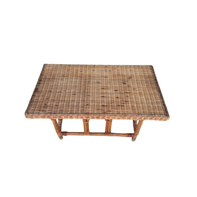 Vintage MCM Wicker Rattan Coffee Table With Glass Top For Sale - Image 9 of 11