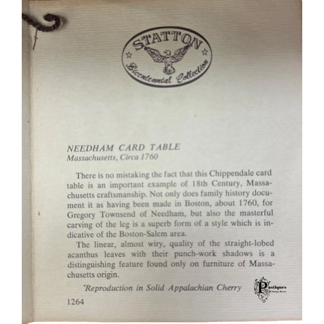 Vintage Statton Needham Bicentennial Collection Chippendale Style Oxford Cherry Flip Top Card / Console Table For Sale - Image 11 of 12