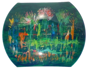 Mid-Century Italian Abstract Paint Curved Crystal Glass Plate from Erwin Burger , 1950s